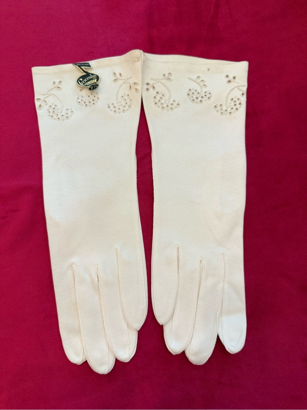 Vintage Cresendoe Leather Tailored Gloves Deadstock NWT Ivory Size 7.5 Handsewen